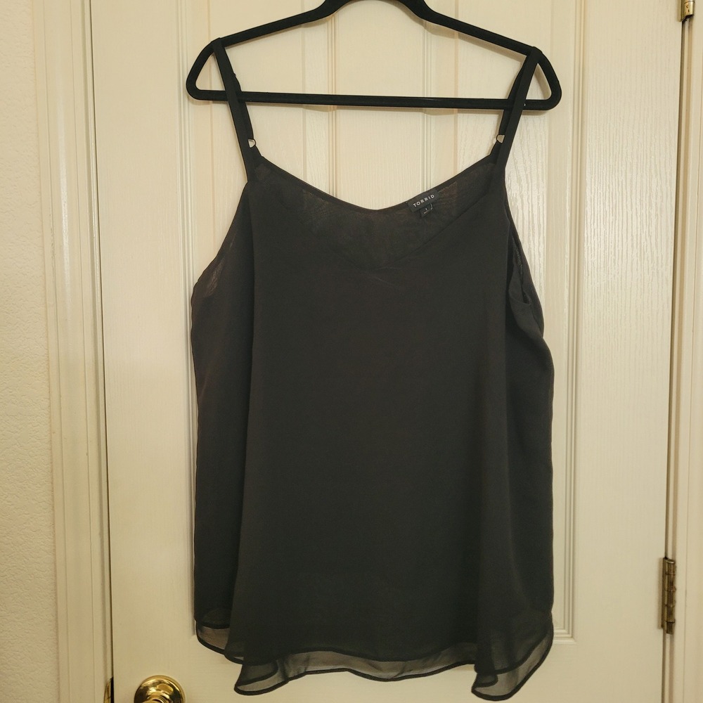 Torrid Womens Black Chiffon Layered V-Neck Cami Tank Top Adjustable Straps Sz 1